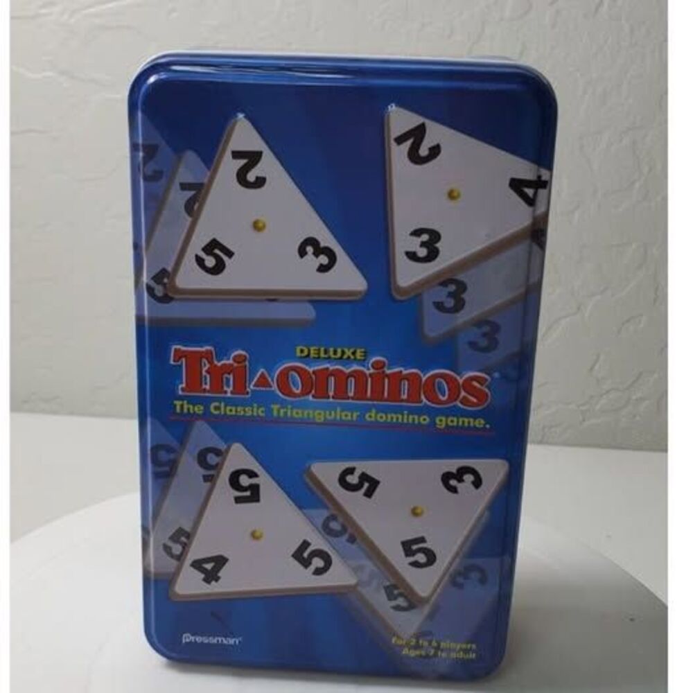 Triominos Deluxe Pressman Board Game Tin Triangular Dominoes